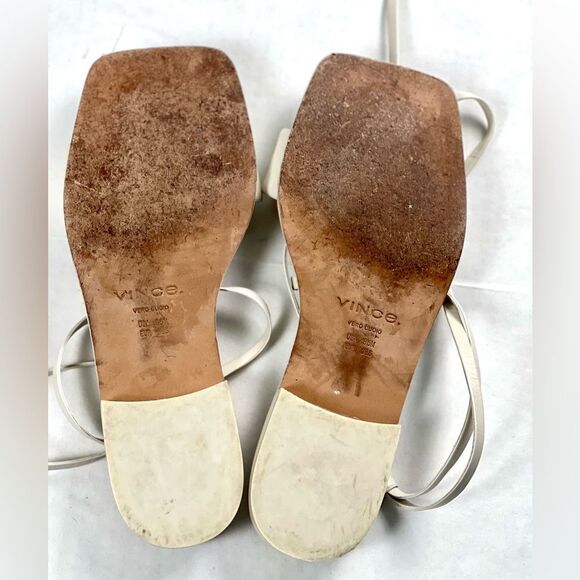 Vince Layla Ivory Leather Ankle Wrap Sandals - Picture 7 of 8